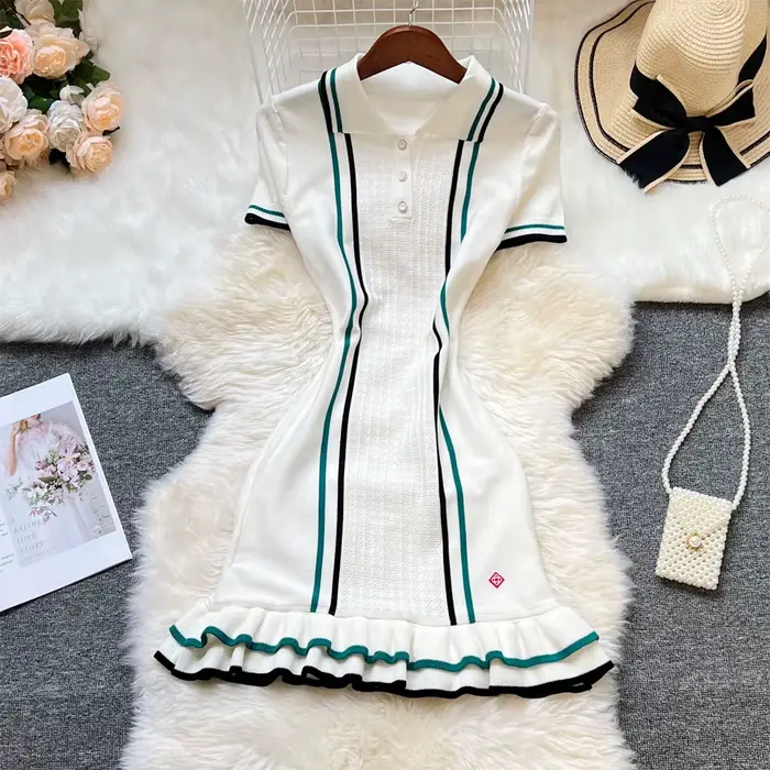 Marque mode femmes tricoté Mini robe Ins chaud Sexy paquet hanches à volants