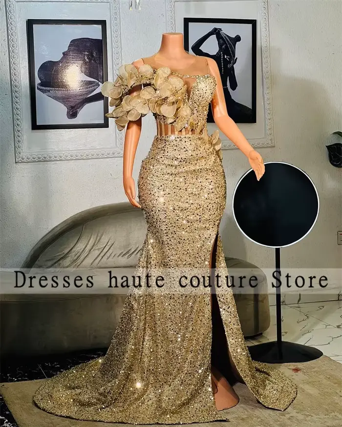 Robe de Soirée de Forme Sirène en Dentelle et Paillettes pour Femme