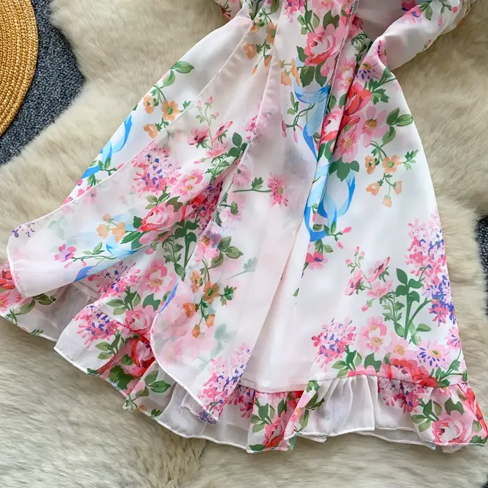 Robe courte féminine style vacances françaises imprimé floral bandeau dos nu taille haute sexy coréen pour soirée et club