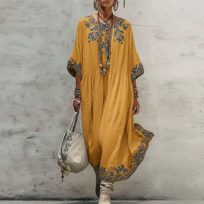 Robe longue fluide bohème élégante à imprimé floral pour femme