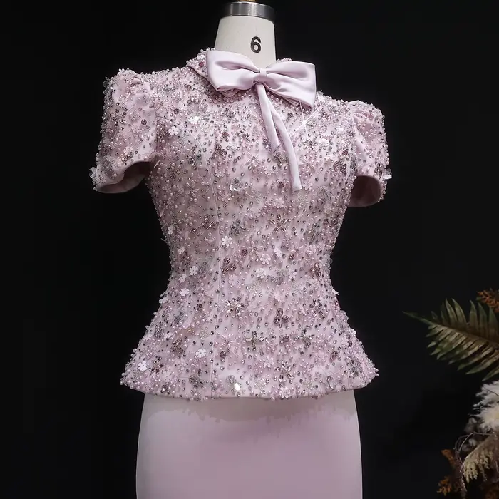 Robe de soirée élégante Sharon Said rose perlée avec perles et cristaux pour femmes occasions spéciales