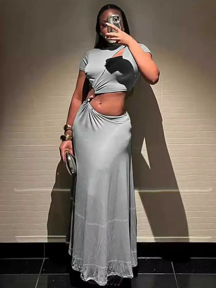 Robe Longue Grise Élégante et Sexy pour Femme