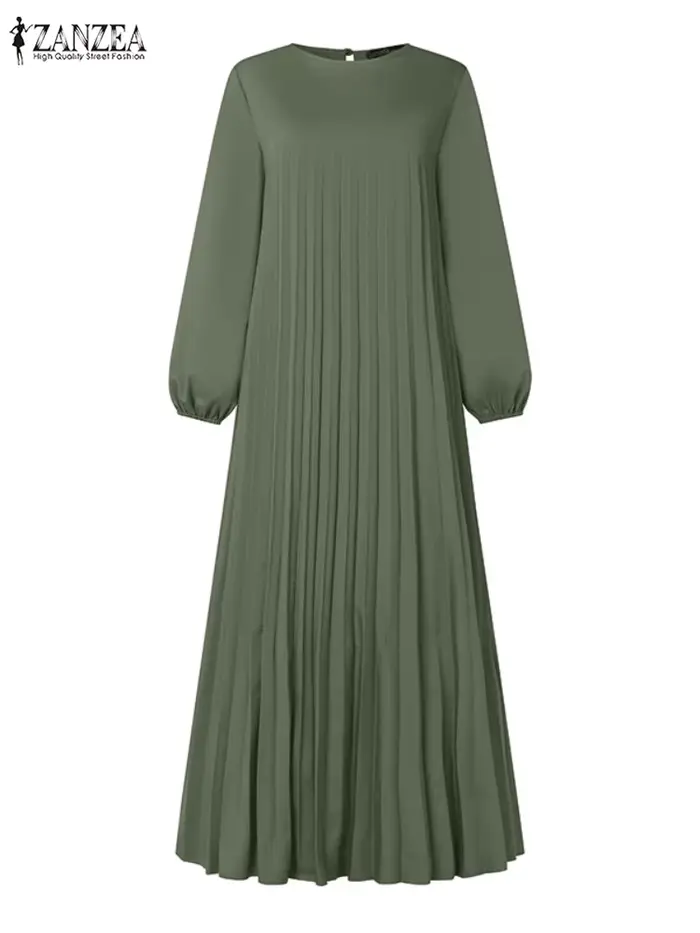 2025 ZANZEA automne robes élégantes femmes col rond à manches longues Robe d'été musulmane dubaï Abaya