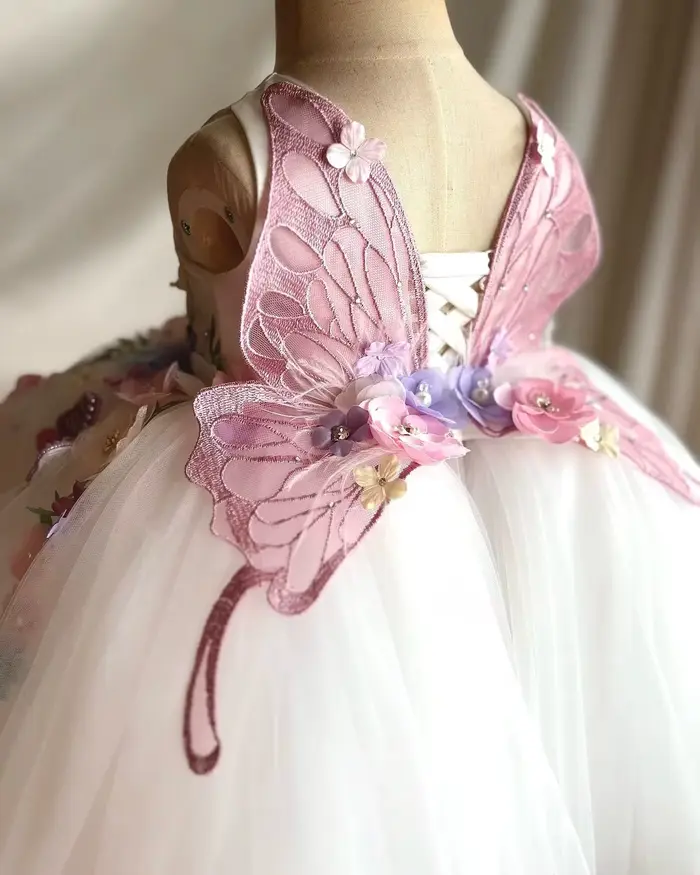 Robes de Fille d'Honneur Blanches Personnalisées à Motifs Floraux pour Enfants