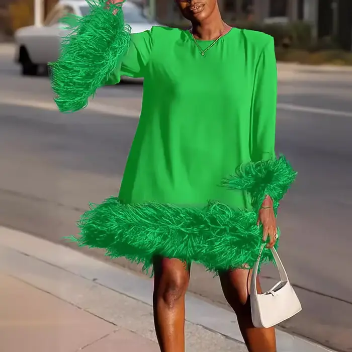 Robe en plumes pour femmes, ample, décontractée, épissure, robe en plumes