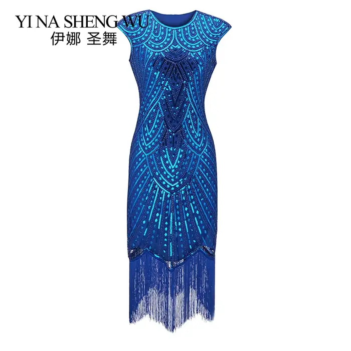 Robe de soirée évasée à franges perlées à paillettes pour femmes