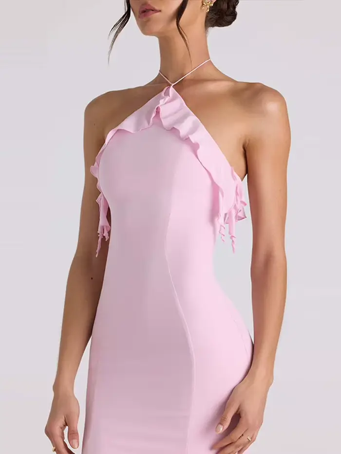 Décontracté gland Robes de soirée femmes Chic solide licou sans manches dos nu hanche paquet dame