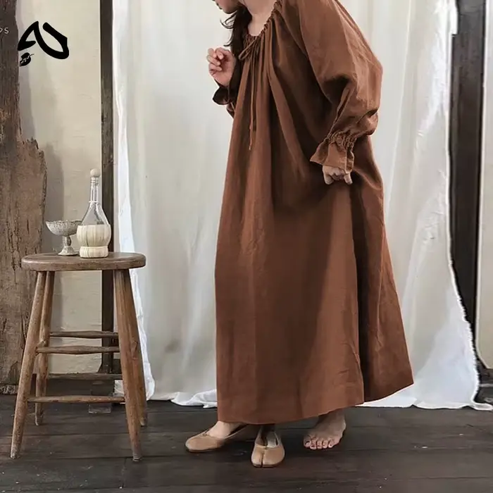 Robe Mori originale vintage en coton et lin pour femmes