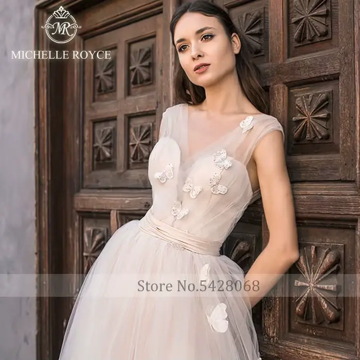 Michelle Royce a-ligne robes De mariée pour les femmes Sexy chérie Illusion ceintures bouton Court Train robe