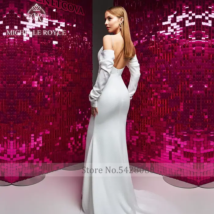 Michelle Royce a-ling robes De mariée Sexy col bateau bretelles Spaghetti dos nu élégant Court Train