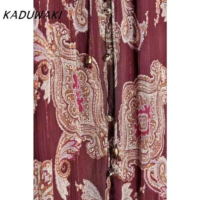 Robe longue KADUWAKI en polyester et viscose pour femmes, style bohème, silhouette une ligne, col rond, extensible, pour diverses occasions