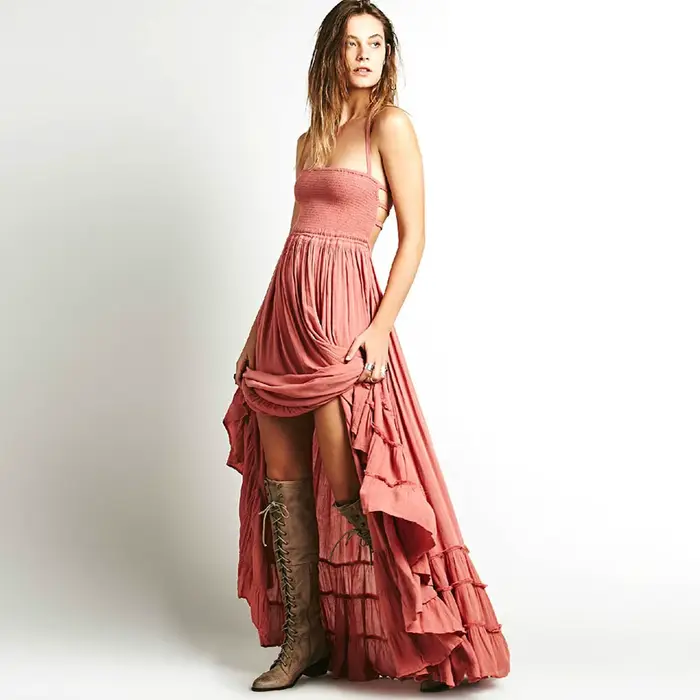 Robe de plage bohème sans manches et cou fendu pour femmes, longueur cheville, disponible en plusieurs couleurs et tailles pour une variété d'occasions
