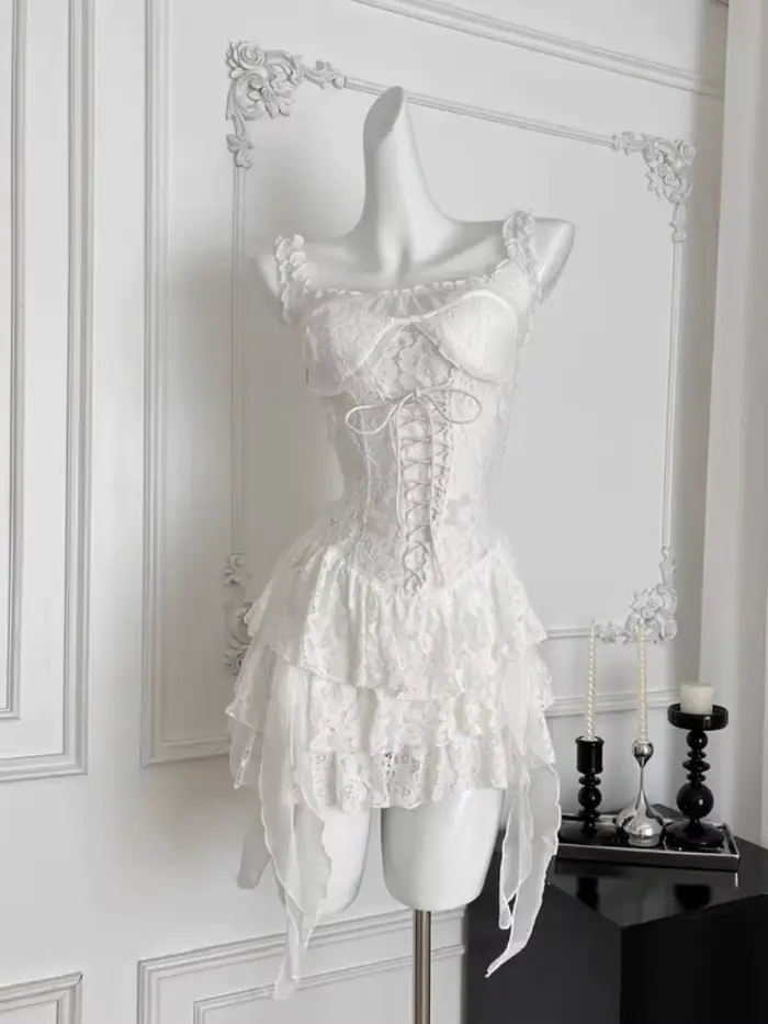 Robe française Vintage en dentelle blanche pour femmes