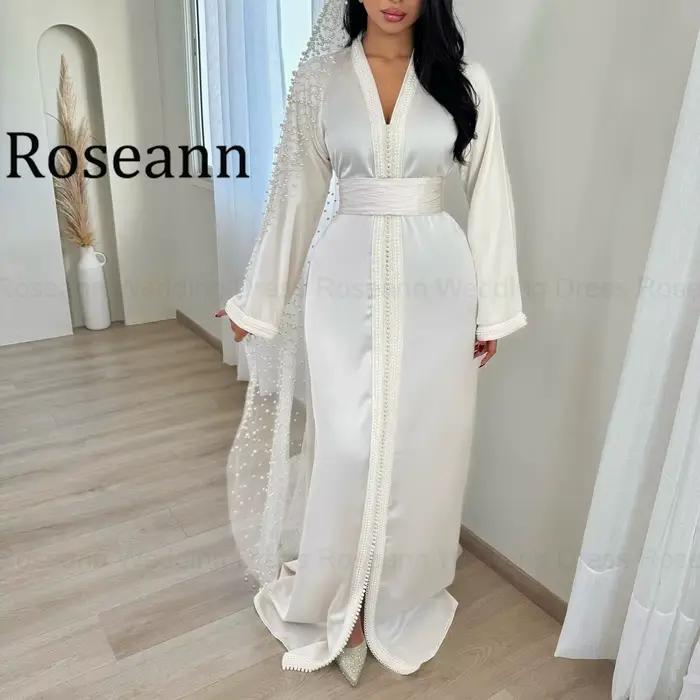 Robe de mariée bohème Roseann 2026 – Magnifique caftan à col en V pour femme avec ceinture