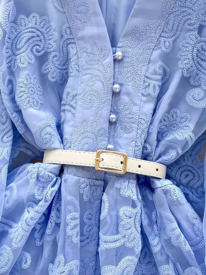 Robe de Soirée Élégante et Vintage avec Ceinture Brodée pour Femme