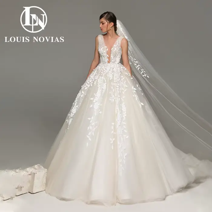 LOUIS NOVIAS robes De mariée pour femmes élégant dos nu perles fleurs broderie sans manches robe
