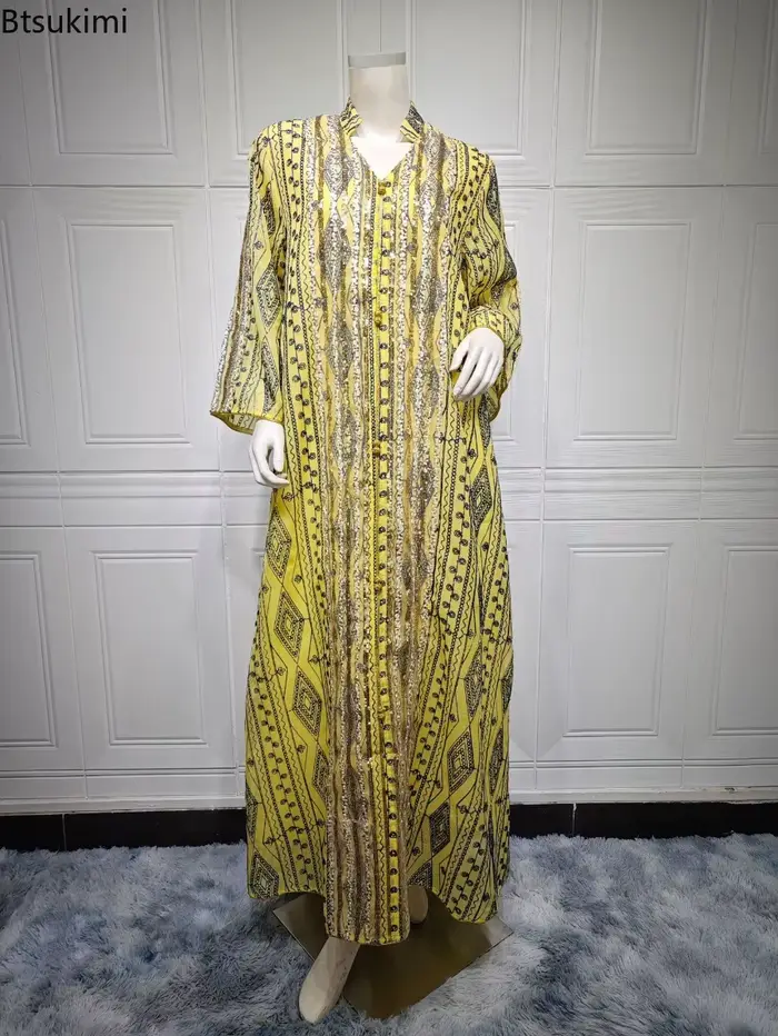 Robe de soirée marocaine abaya de luxe à sequins pour femmes occasions spéciales mode musulmane élégante et sophistiquée polyester légèrement extensible toutes les saisons