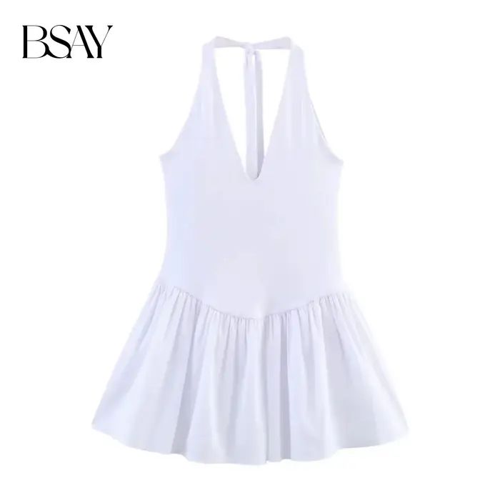 Robe sans manches en polyester BSAY col en V pour femmes style bureau chic vêtements de soirée occasions spéciales