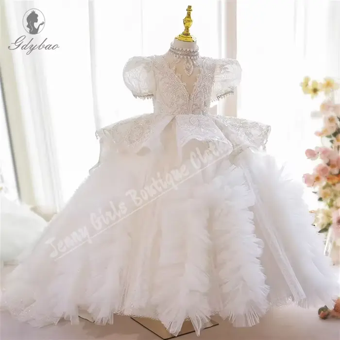 Robe de soirée de mariage à fleurs blanches pour filles