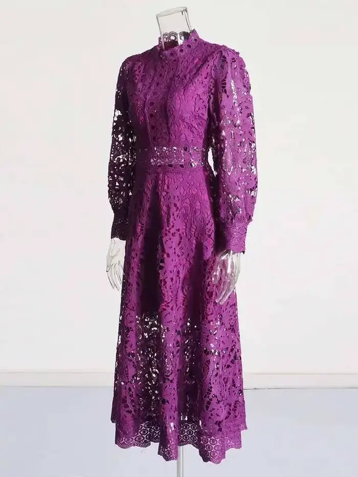 Robe Midi Unie Violette et Verte pour Femme