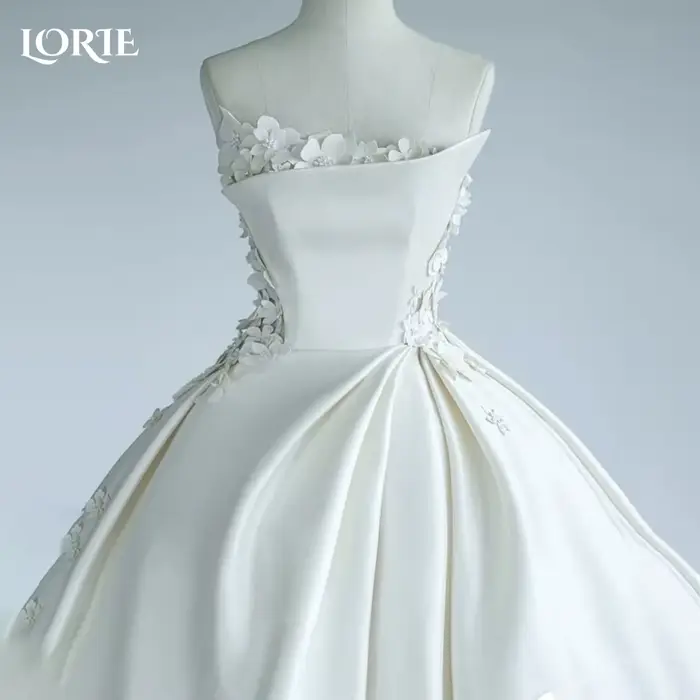 LORIE élégant solide princesse robes de mariée 3D fleurs sans bretelles a-ligne