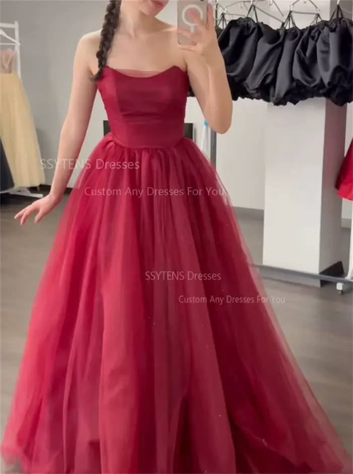 SSYTENS – robe De soirée rouge élégante, longueur au sol, Corset De fête De mariage, sans manches, formelle, personnalisée