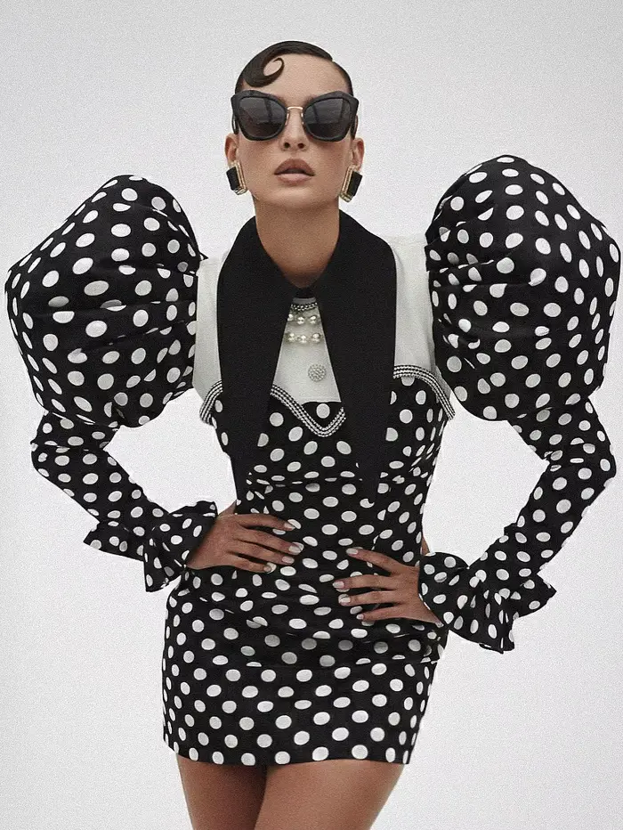 Robes de soirée courtes pour femmes en noir à pois avec détails en cristal