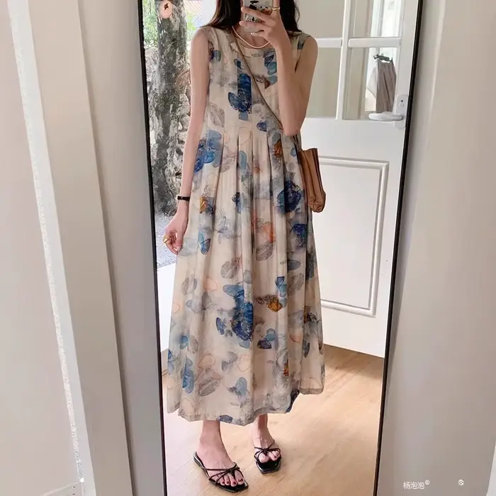 Robe débardeur longue, Nouvelle collection Printemps/Été 2026, style rétro artistique et élégant