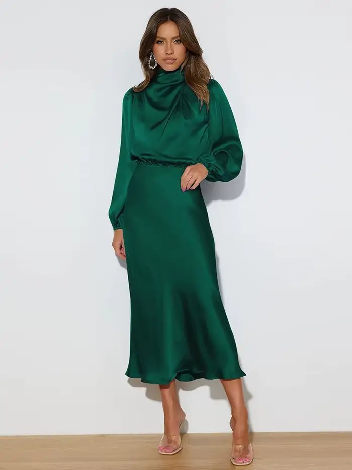 Robe de soirée en satin polyester pour femmes, taille S/M/L/XL, élégante, asymétrique, collier écharpe, longue, pour soirées et événements formels