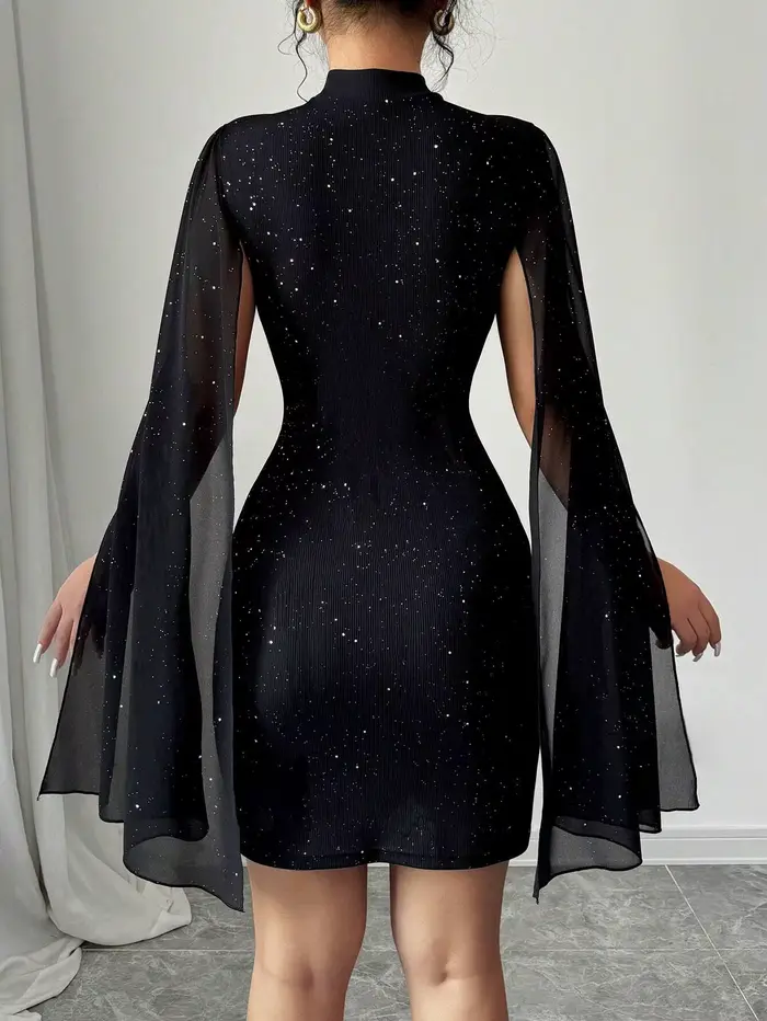 Mini robe Cape à col montant pour femmes, Sexy, paillettes scintillantes, soirée en boîte de nuit, m