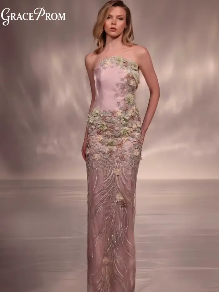 Robe de soirée romantique rose blush