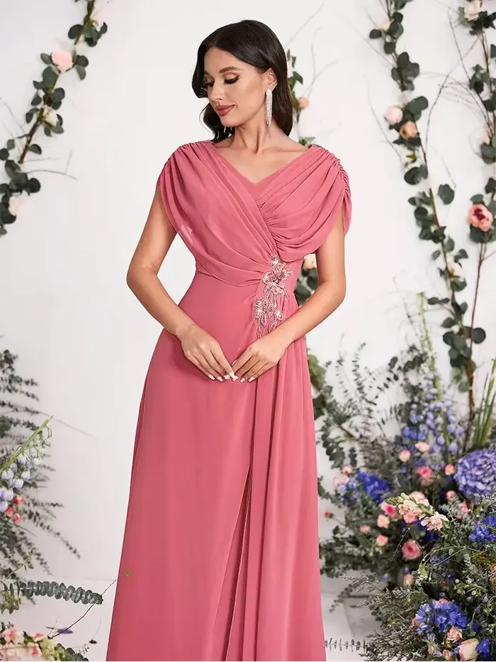 Robe de soirée de demoiselle d'honneur rose
