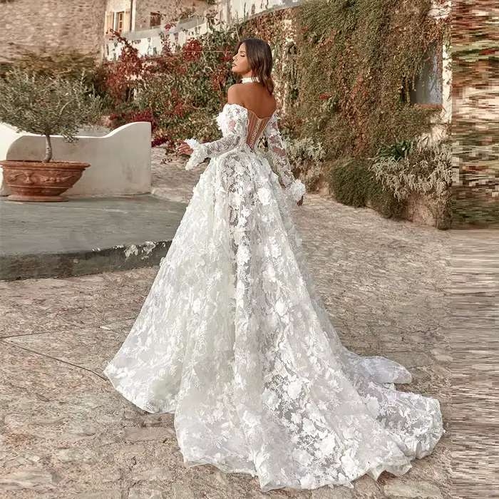 Robe de mariée trapèze en dentelle pour femmes