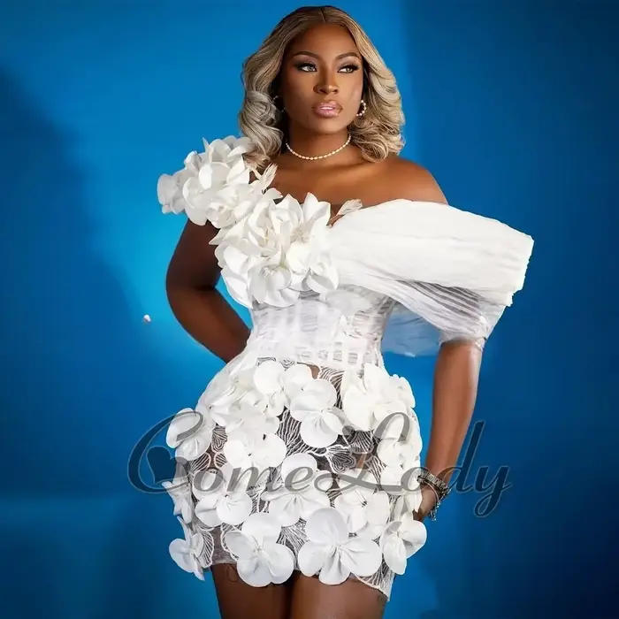 Comelody charmante gaine Robes De Cocktail avec Appliques hors De l'épaule Robes De soirée courtes R