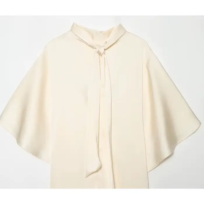 Robe midi fluide femme été 2026 col montant manches courtes élégante décontractée polyester blanc crème occassions spéciales