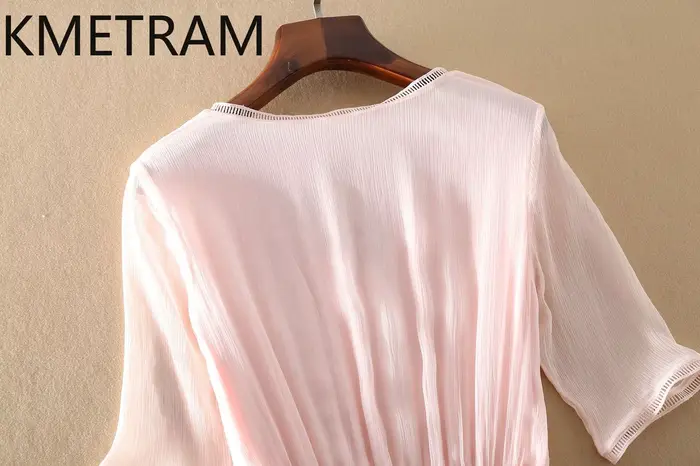KMETRAM 100% robes en soie de mûrier naturelle 2025 femme été élégant col en v robe longue
