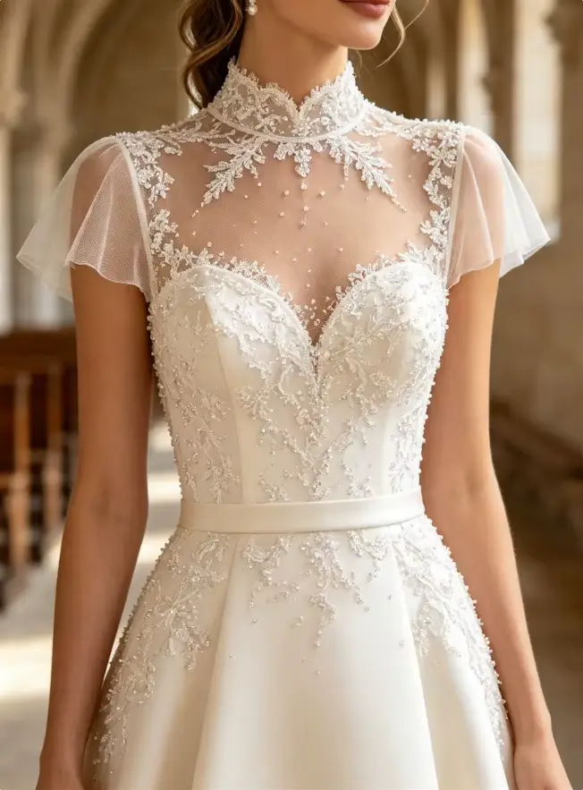 Robes de mariée de luxe personnalisées à manches courtes