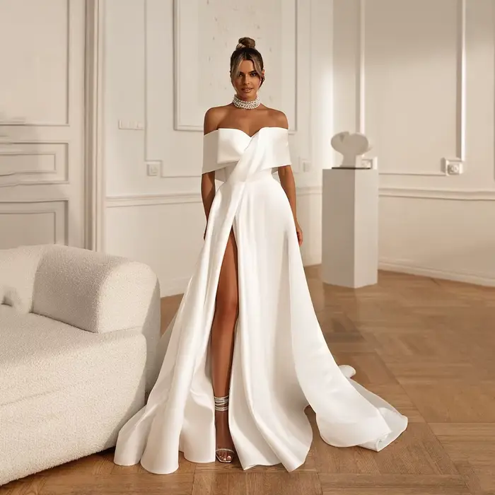 Robes de mariée modernes en satin Msikoods 2026, épaules dénudées, sexy, fente haute, robe de mariée