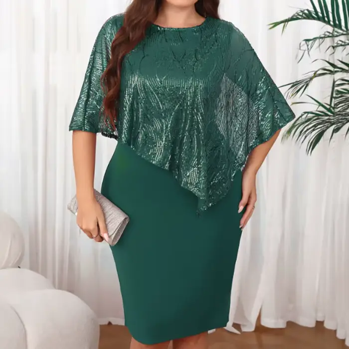 Grande taille femmes Sexy hanche étreinte robes paillettes irrégulière 5XL