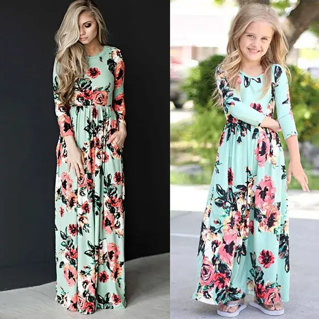 Robe longue à fleurs pour mère et fille, style bohème, décontractée, vêtements assortis pour la fami