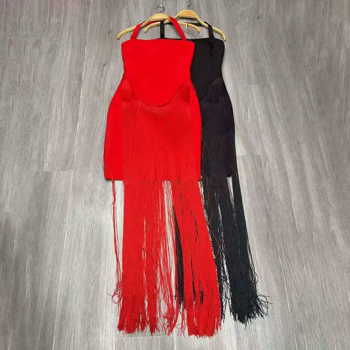 Robe Femme 2025 Style Européen et Américain Sexy Dos Nu Taille Haute Moulante Tube à Franges
