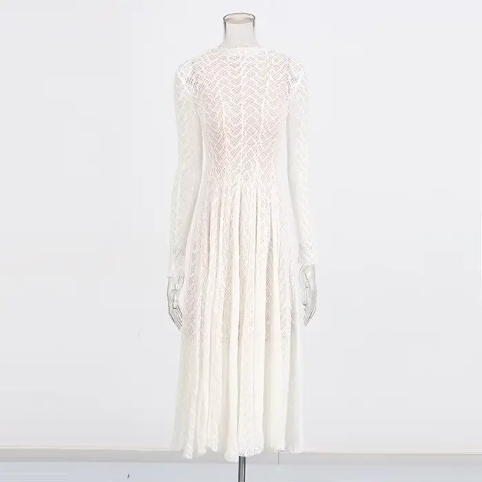 Robe en dentelle bywindto polyester coton col rond mince ajustée pour femmes junior automne hiver occasions romantiques et mode