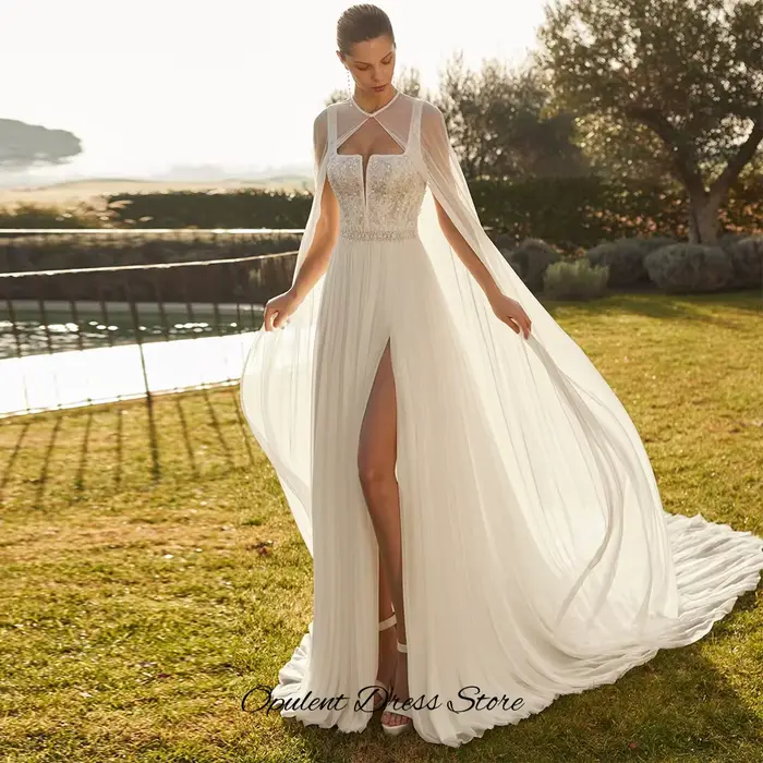 Robe de mariée sexy sur mesure avec fente latérale