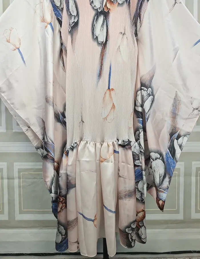 Koweït ample imprimé longues Robes femmes col rond manches longues plissé robe de vacances femme africaine 2025 été dame mode Robes