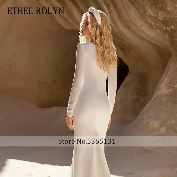 Robe de mariée sirène Ethel Rolyne élégante avec froncage et col en V pour femmes, mariage, cérémonies et soirées de gala