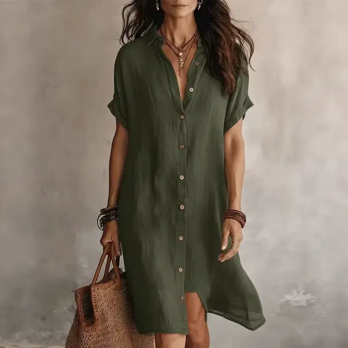 Robe chemise en lin pour femme