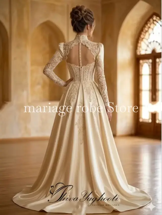 Robe de soirée musulmane arabe couleur champagne avec surjupe