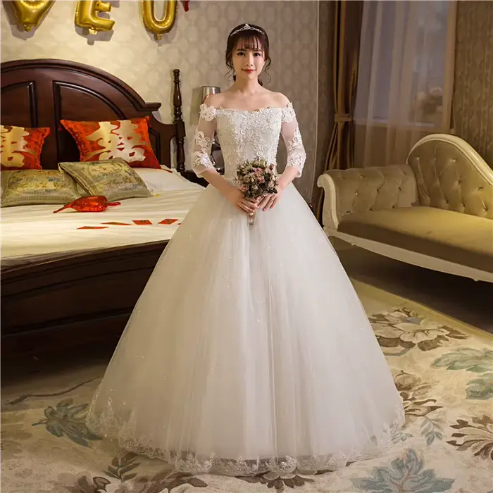 Robe de mariée en dentelle sexy princesse initiée col bateau demi-manches soutien-gorge intégré pour femmes enceintes occassions spéciales