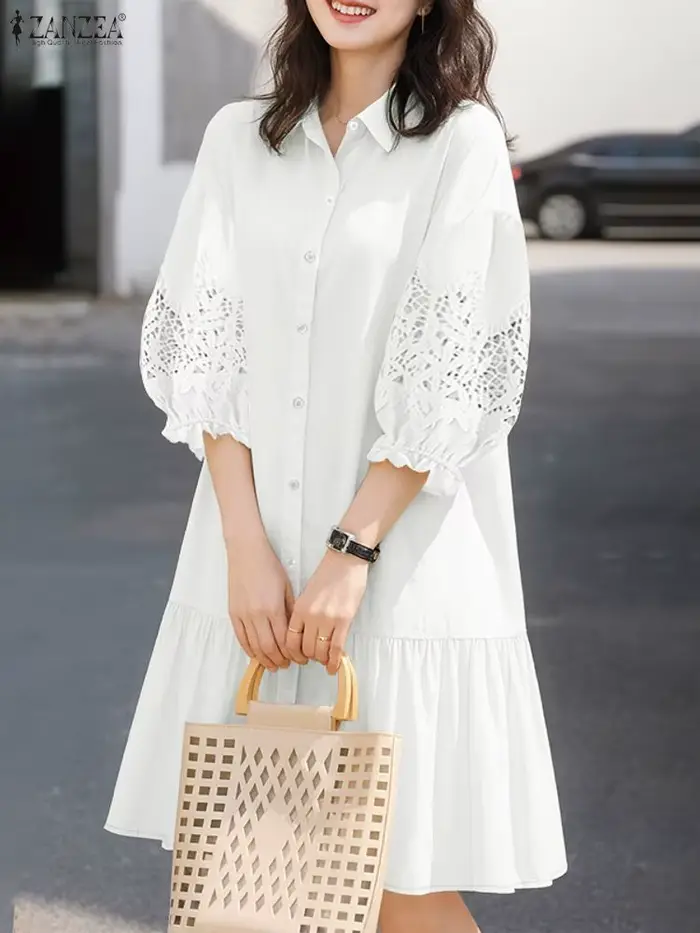 2026 ZANZEA printemps dentelle Crochet Robe d'été Mini