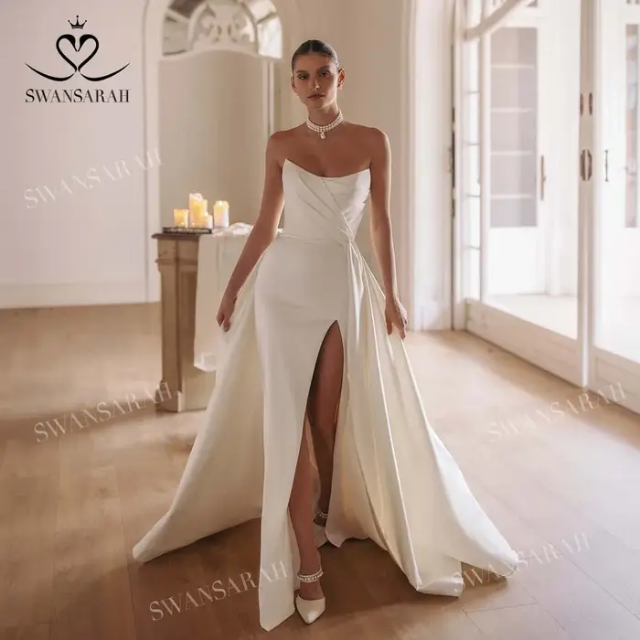 Robe de mariée sirène en satin 2 en 1